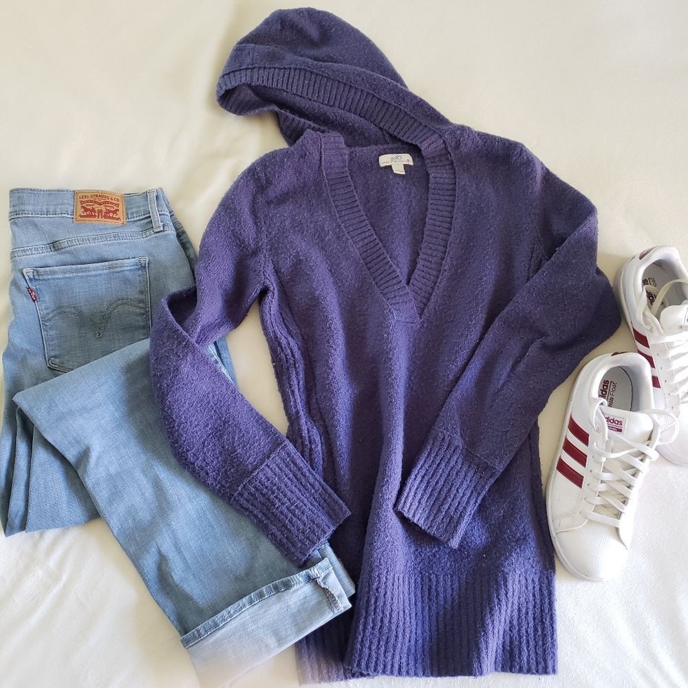 SO Hooded V-Neck Pullover Sweater Women's Blue Size L